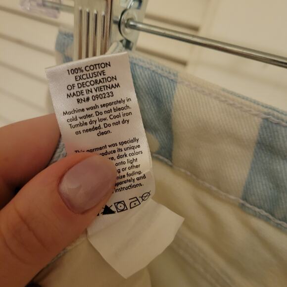 Checkered Floral Straight Leg Jeans PacSun Baby Blue Off White 24x28 Cotton - Picture 8 of 8